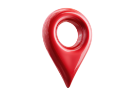 Glossy red 3D map pointer icon isolated on transparent background, representing location, navigation, and direction. png