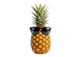 Pineapple wearing sunglasses, isolated on transparent background. Summer, tropical, fun. png