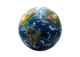 Highly detailed 3D rendering of Planet Earth showing continents, oceans, and clouds isolated on transparent background, world, planet, global png