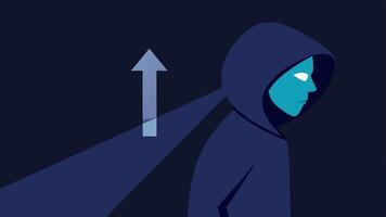 Corner Turn A side view of a suspect in a hooded sweatshirt making a sharp turn around a corner visible anxiety on their face as police lights flash in the distance.. vector
