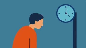 The prisoner looking at a clock on the wall which appears to move slowly capturing the feeling of time dragging as they contemplate their life choices.. vector