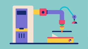 3D Printer with Prosthetic Limb An illustration showing a 3D printer actively creating a prosthetic arm with the arm partially completed and colorful filaments nearby.. vector