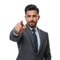 Confident businessman in suit pointing at the camera with engagement png