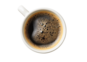 White cup of coffee with foam, top view, isolated on transparent background. Drink, Beverage, Caffeine. png