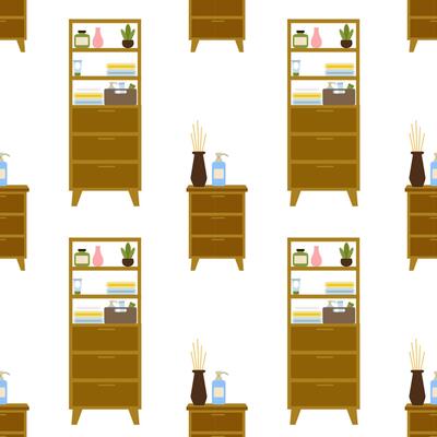 Modern wooden furniture pattern featuring shelves and decor elements in a simple design