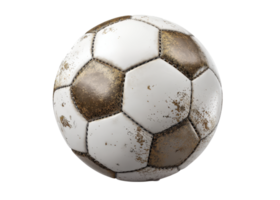 Dirty soccer ball isolated on transparent background, sport, game, play. png