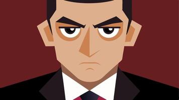Closeup on Lawyers Face A closeup illustration of the lawyers face showcasing a determined expression with furrowed brows and intense eyes emphasizing their passion.. vector