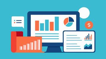 An illustration of cluttered paper bank statements cascading down versus a sleek digital dashboard displaying financial summaries and graphs on a tablet screen.. vector