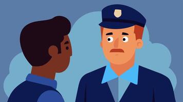 Clear Communication A closeup of a police officer speaking to the suspect with a concerned expression as they prepare to make the arrest.. vector