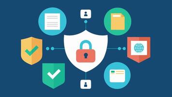 An illustration showing privacy icons like shields and locked vaults around individual voter data representing the confidentiality of votes on the blockchain.. vector