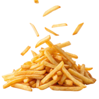 Golden crispy fries served hot on transparent background, closeup of tasty fried potato snack for fast food meal png