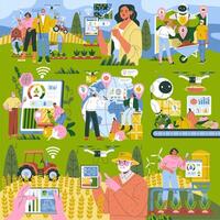 Smart Farming Technologies Illustrated with AI and Drones vector