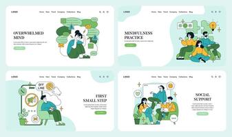 Mindfulness and Social Support Illustrated Set vector