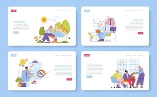 Preparing Lunch Boxes and Nutrition Tips Set vector