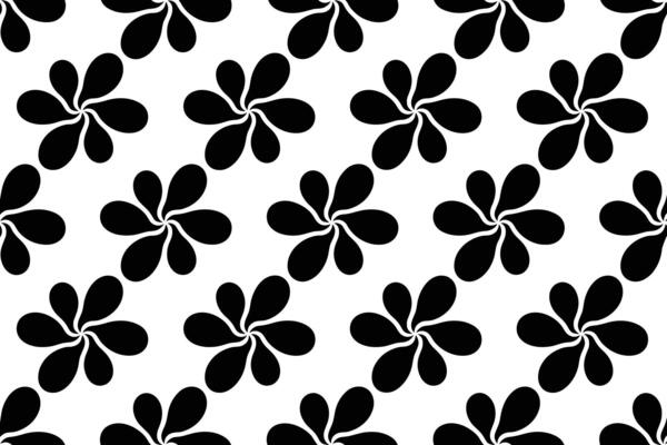 Seamless black petal flower pattern on white background