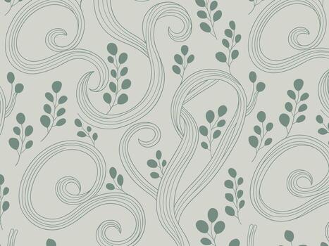 elegante sin costura modelo con arremolinándose líneas y delicado botánico elementos vector