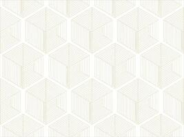Seamless geometric pattern with isometric cubes and thin golden lines on white background vector