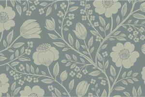 Elegant beige floral pattern on a muted blue background vector
