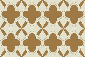 Seamless geometric pattern with quatrefoil and petal shapes in beige and gold vector