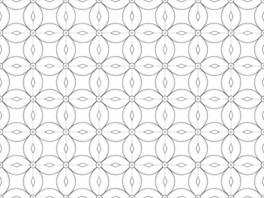Seamless geometric pattern with quatrefoil and diamond shapes in black and white