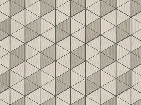 Geometric seamless pattern of beige and grey triangles with textured lines vector