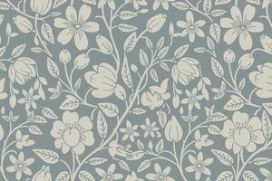 Elegant floral pattern with cream flowers on a dusty blue background vector