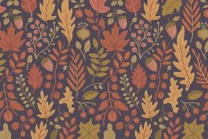 Autumn leaves and acorns seamless pattern background vector