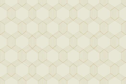 Geometric hexagon pattern with thin golden lines on cream background vector