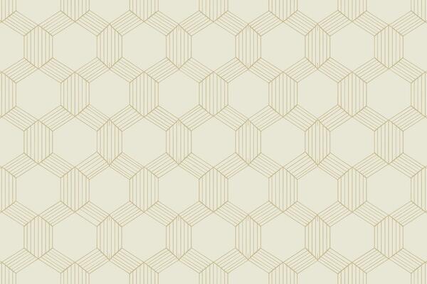 Geometric hexagon pattern with thin golden lines on cream background