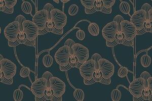 Elegant line art orchid pattern on a dark teal background vector