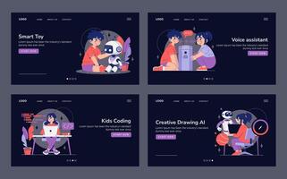 Kids using smart toys and learning technology vector