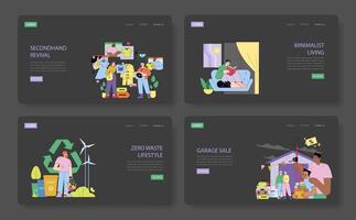 Sustainable living concepts illustrated in multiple panels vector
