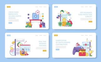 Set of Crypto Reserves Websites with Engaging Illustrations vector