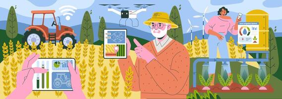 Smart Agriculture Technology in Action Illustration vector