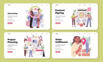 Business Process Illustrations with Networking and Contract Signing vector