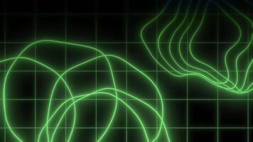 Green neon lines flowing on digital grid background video