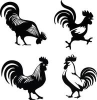 Set of minimalist silhouettes Illustrations of rooster vector