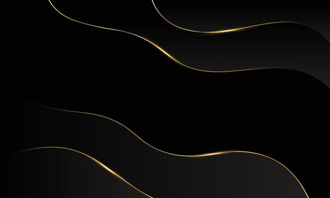 Modern abstract golden waves on black luxury background.