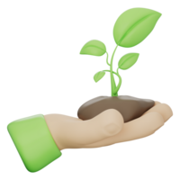 3d icon of hands holding green sprout in soil, representing sustainability, clean energy, and eco friendly concepts. Great for environmental projects on transparent background, 3d illustration png