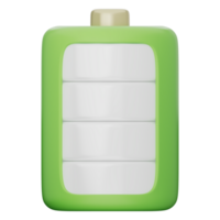3D battery icon with white bars in a green frame and yellow top. Represents clean energy, full charge, and modern power. Perfect for apps and UI on a transparent background, 3d illustration. png