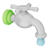 Water faucet with blue drop, clean flow, eco-friendly water saving, energy efficiency, and plumbing symbol. Suitable for conservation and hydration concept. Transparent background, 3d illustration. png