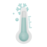 Thermometer with icy blue scale showing low temperature, symbolizing cold weather, winter chill, frost, and freezing concept. Great for UI, climate app, transparent background, 3d illustration. png