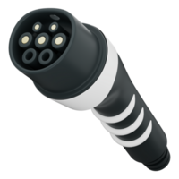 EV charging connector Type 2 for electric vehicles, designed for clean energy and future mobility. Black and white plug with multiple pins. Transparent background, modern 3d illustration. png