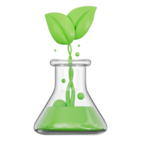 Ciência taça com plantinha, eco laboratório equipamento para biologia, plantar crescimento, verde estudar, inovação, químico teste, orgânico experimentar, renovável solução. transparente fundo, 3d ilustração. png