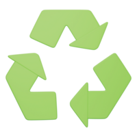 Recycling symbol in light green with three circular arrows representing sustainability, eco friendly, waste management, conservation, green energy object on a transparent background, 3d illustration. png