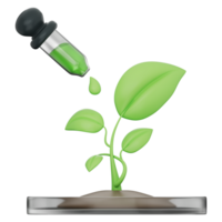 Dropper with green liquid and leaf in lab flask showing herbal extraction, green chemistry, eco lab, sustainability, plant science, nature based solution on a transparent background, 3d illustration. png