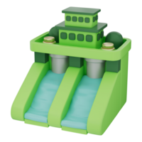 Water dam with hydroelectric system showing electricity generation, energy tech, and water power innovation for renewable solution. Clean eco energy source on a transparent background, 3d illustration png