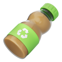 Recycling bottle icon with green eco-friendly design, representing reuse, clean energy, waste separation, and biodegradable solutions for sustainable packaging. Transparent background, 3d illustration png