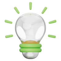 Glowing green light bulb with clean energy, innovative technology, efficient solutions, sustainability, smart ideas, creativity, and knowledge on a transparent background, 3d illustration. png