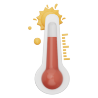Thermometer showing extreme heat with rising red level, symbolizing global warming and hot summer weather. Ideal for science, energy or climate design. Transparent background, 3d illustration. png
